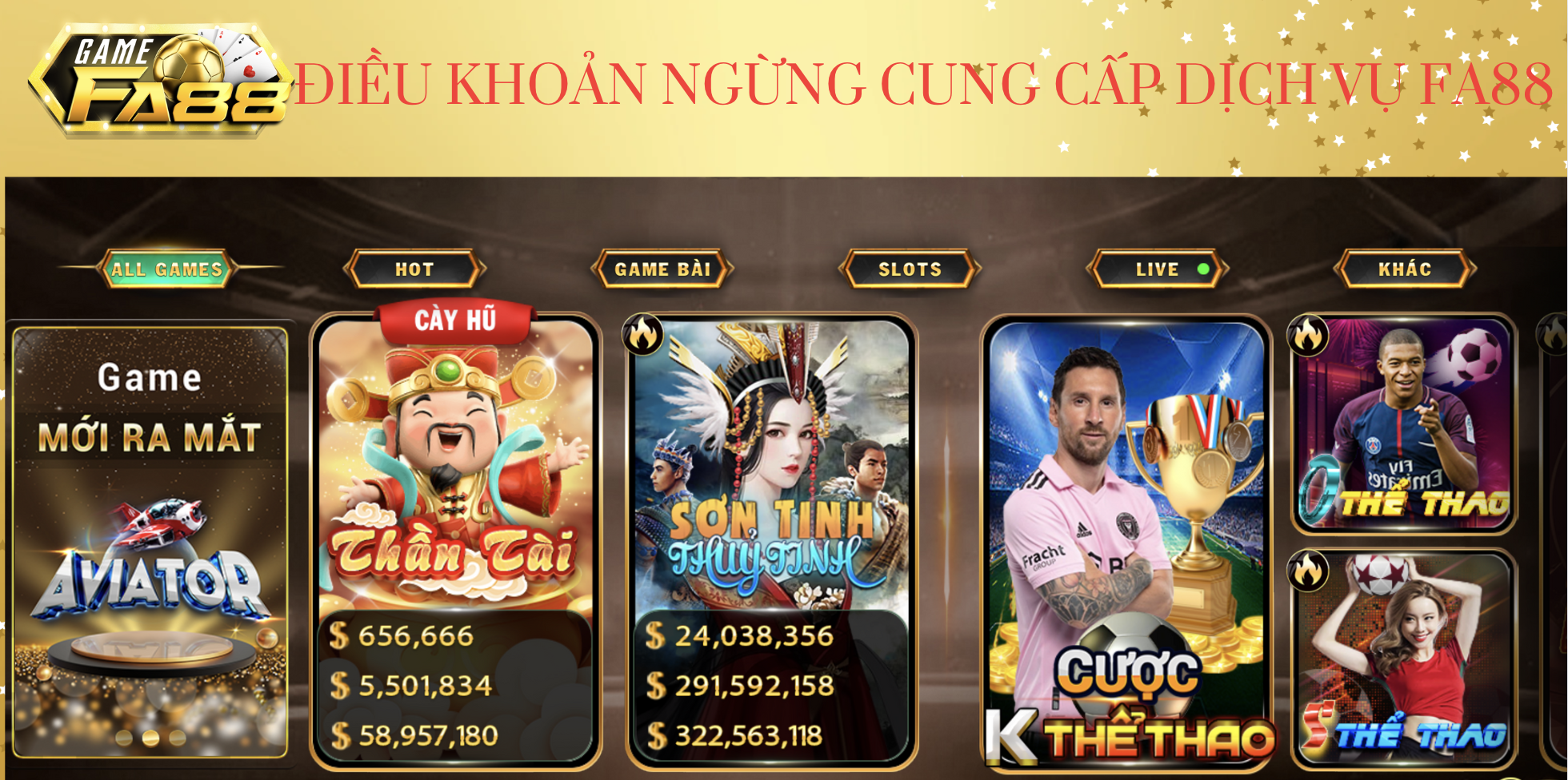 Điều khoản ngừng cung cấp dịch vụ FA88