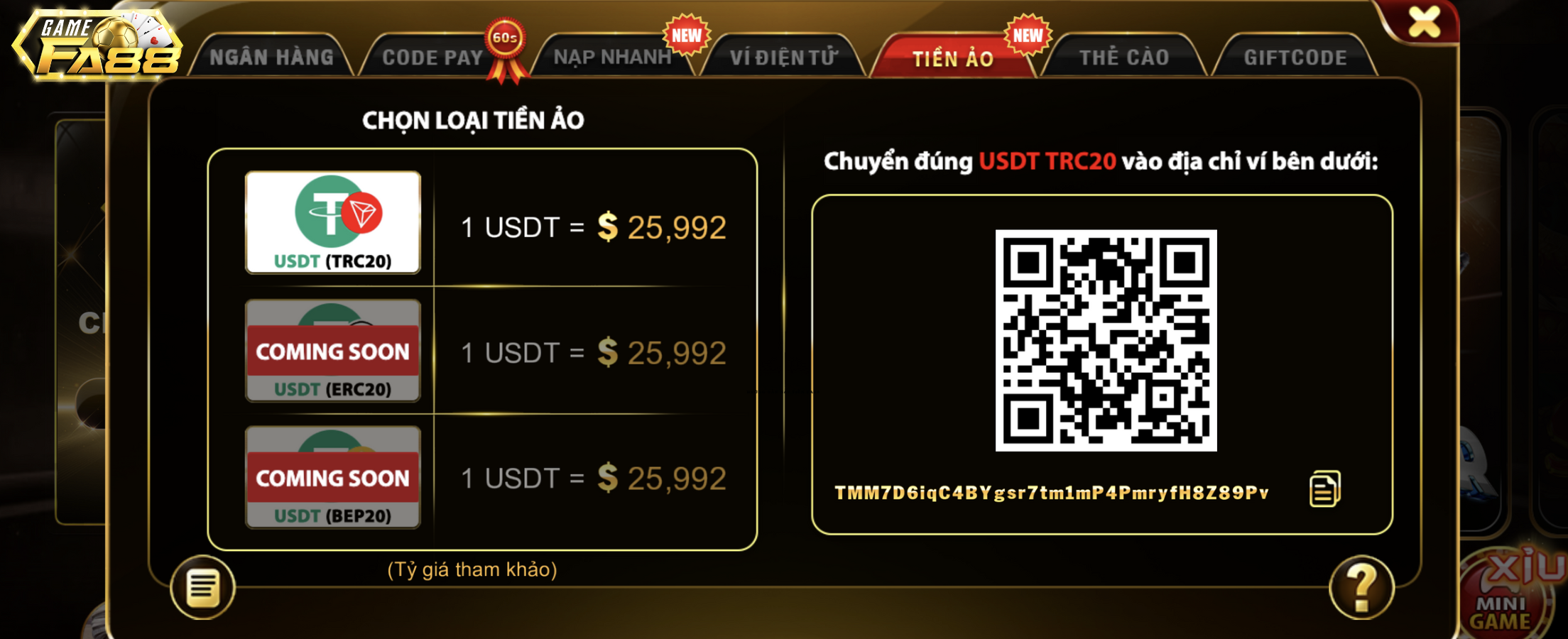 Hướng dẫn nạp tiền qua Phương thức Tiền ảo