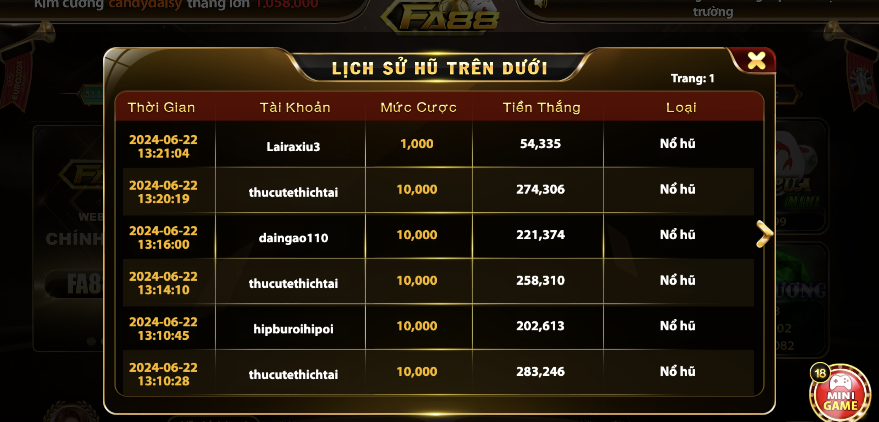 Mẹo chơi Mini game Trên Dưới thắng liên tục